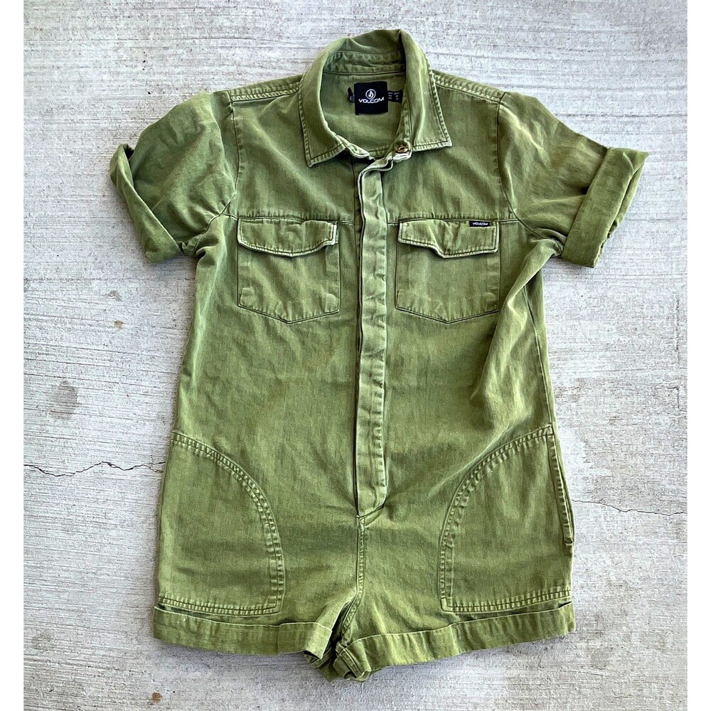 Volcom Green Denim Romper Womens Medium Utility Gorpcore American Safari Street